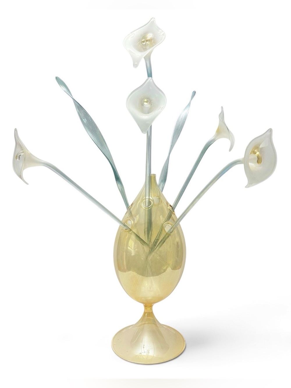VETRART Blown Glass Calla Lily Stems Florals  in Modernist Vase Italy